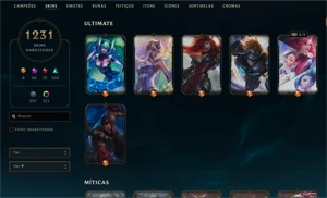 Conta no League of Legends 1231 skins - PLAT 4 LOL
