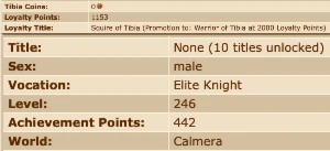 Knight Tibia Global - Level 246 - Skill 106 - Mundo Calmera