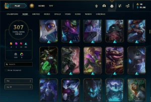 Platina 4 com TODOS os champs e 307 Skins + 10 Vitoriosas - League of Legends LOL