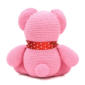 Urso Rosa Laço Vermelho Amigurumi - Artesanato e Personalizados
