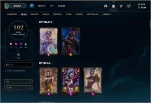Conta prata 4 com Twtich medieval e Warwick cinzento - League of Legends LOL
