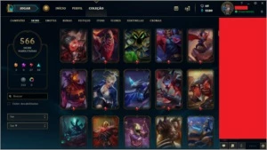 Conta com 566 skins (todas as skins de 2015 pra trás). - League of Legends LOL