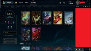 Conta com 566 skins (todas as skins de 2015 pra trás). - League of Legends LOL