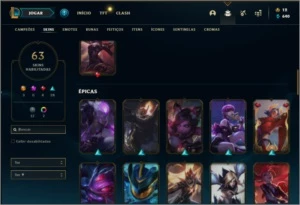 Conta prata 4 com 75 champs e 63 skins + 3 Ultimates - League of Legends LOL