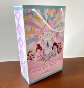 Sacolinha Circo Rosa Aquarelado - Papel Offset - Artesanato e Personalizados