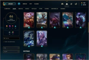Conta platina 4 com 100 champs e 46 skins - League of Legends LOL