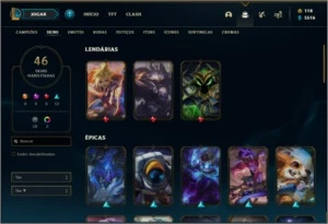 Conta platina 4 com 100 champs e 46 skins - League of Legends LOL