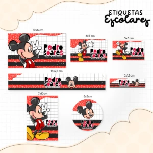 Kit Personalizado Mickey: Etiquetas, Caneca e Toalhinha