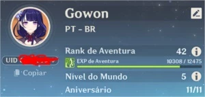 Raiden + Zhongli + Jean + Oração + Ningguang AR 42 - Genshin Impact
