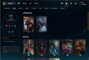 Conta ouro 1 com 50 Champs e 22 Skins - League of Legends LOL