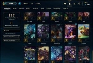 Conta ouro 1 com 50 Champs e 22 Skins - League of Legends LOL