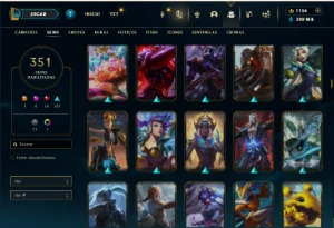 Bronze 2 com TODOS os champs e 351 Skins ( TOP / JG / MID ) - League of Legends LOL