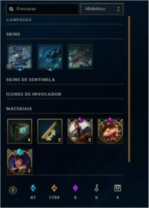 Conta gold V 43 campeões 7 skins League of legends. LOL