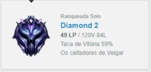 CONTA LOL DIAMANTE 2 SMURF 60% WIN RATE MMR MESTRE!! - League of Legends