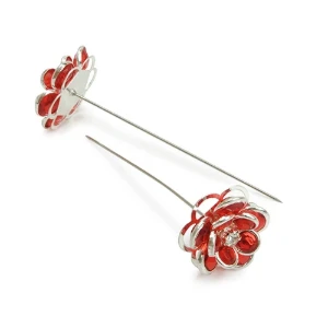 Alfinete Flor Vermelha de 7 cm - Caixa com 12 - Artesanato e Personalizados