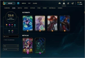 Conta platina 4 com TODOS os champs e 264 skins + 52 Cromas - League of Legends LOL