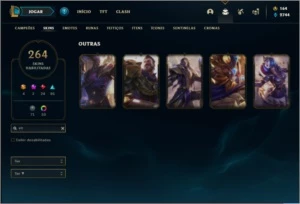 Conta platina 4 com TODOS os champs e 264 skins + 52 Cromas - League of Legends LOL
