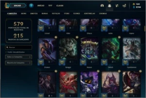 Conta platina 4 com TODOS os champs e 264 skins + 52 Cromas - League of Legends LOL