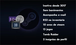 STEAM 10 ANOS, INATIVA DESDE 2017, 15 JOGOS, TOMB RAIDER
