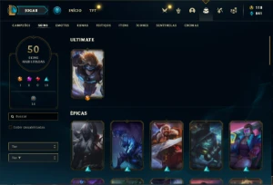 Conta bronze 4 com 115 Champs e 50 Skins (MAIS DE 200 JOGOS) - League of Legends LOL
