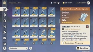 Conta Genshin Impact AR 33 4 armas lendárias