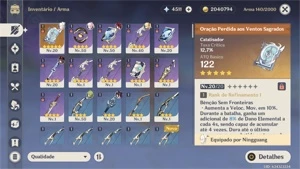 Conta Genshin Impact AR 33 4 armas lendárias