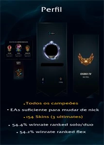 Conta no LOL, Ouro IV; muitas skins e  todos os campeões. - League of Legends