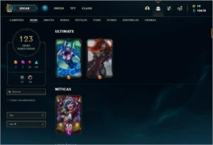 Conta platina 3 com 124 champs e 123 skins - League of Legends LOL