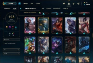 Conta platina 3 com 124 champs e 123 skins - League of Legends LOL