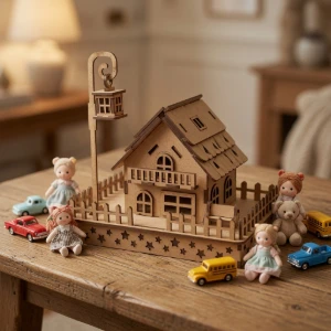 Mini Casinha mdf encantadora com poste, banco e cerca - Artesanato e Personalizados