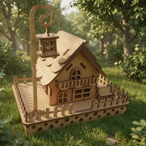 Mini Casinha mdf encantadora com poste, banco e cerca - Artesanato e Personalizados