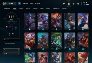 Conta prata 2 com 110 champs e 116 skins + 9  Cromas - League of Legends LOL