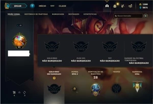 Conta Unranked com 3 Skins e 27 Champs + 1300 RP - League of Legends LOL