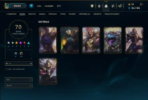 Diamante 1 com 115 Champs e 70 Skins +6 Vitoriosas - League of Legends LOL