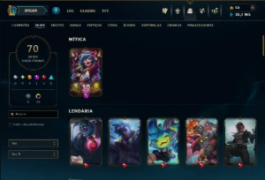 Diamante 1 com 115 Champs e 70 Skins +6 Vitoriosas - League of Legends LOL