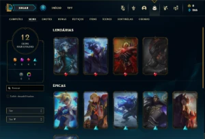 Platina 4 com 70 Champs e 12 Skins + 26 Espolios - League of Legends LOL