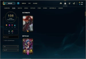 Conta ouro 4 com 111 champs e 108 skins MAIN TOP / MID / ADC - League of Legends LOL