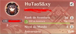 Hutao + Báculo + 2 Elegia + Qiqi AR 36 - Genshin Impact