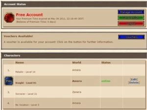 KNIGHT 81 AMERA COM 12 DIAS DE VOUCHERS - OPEN PVP - Tibia