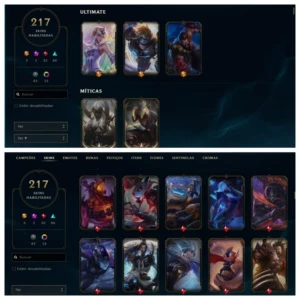 CONTA TOP, COM 217 SKINS, 108 CAMPEÕES - League of Legends LOL