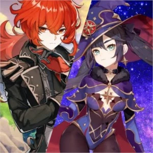 Genshin impact ar10 diluc + mona dois t5