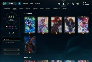 Conta ouro 4 com TODOS os champs e 581 Skins + 8 Prestigios - League of Legends LOL