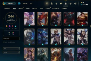 Ouro 3 com TODOS os champs e 246 Skins + 113 Cromas - League of Legends LOL