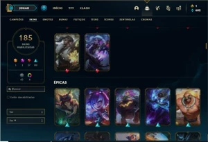 Conta prata 1 com TODOS os champs e 185 Skins + 1350 RP - League of Legends LOL
