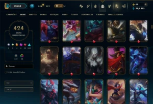 Bronze 4 com TODOS os Champs e 424 Skins +4 Prestigios - League of Legends LOL