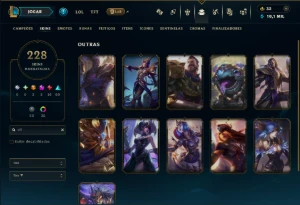 Ouro 1 com TODOS os Champs e 228 Skins ( JG / MID / ADC ) - League of Legends LOL