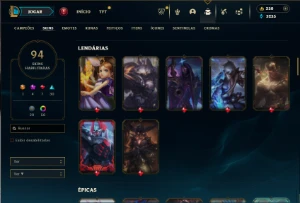 Platina 4 com 120 Champs e 94 Skins + 2 Prestigios da Ahri - League of Legends LOL