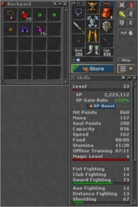 EK LVL 53 Ferobra +Sorcerer ML 31+Soft Boots + 10D PA+Coins - Tibia