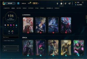 Prata 2 com 115 Champs e 126 Skins ( TOP / JG ) - Nivel 412 - League of Legends LOL