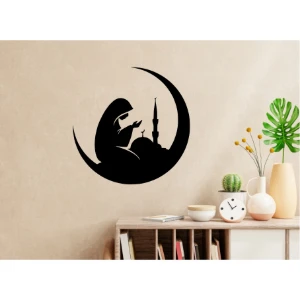Quadro Circular Mulher em Oração em MDF Preto - Artesanato e Personalizados